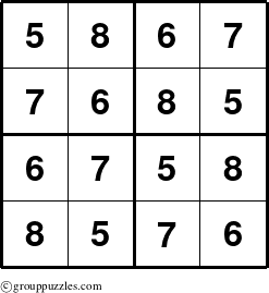 The grouppuzzles.com Answer grid for the Sudoku-4-5678 puzzle for 