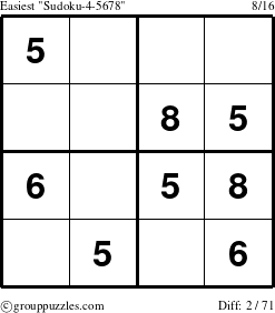 The grouppuzzles.com Easiest Sudoku-4-5678 puzzle for 