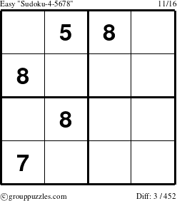 The grouppuzzles.com Easy Sudoku-4-5678 puzzle for 