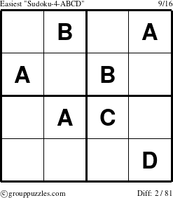 The grouppuzzles.com Easiest Sudoku-4-ABCD puzzle for 