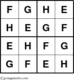 The grouppuzzles.com Answer grid for the Sudoku-4-EFGH puzzle for 