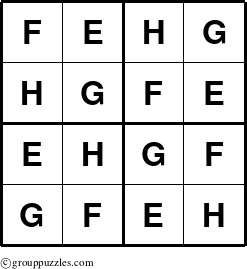 The grouppuzzles.com Answer grid for the Sudoku-4-EFGH puzzle for 