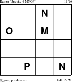 The grouppuzzles.com Easiest Sudoku-4-MNOP puzzle for 