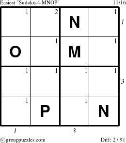 The grouppuzzles.com Easiest Sudoku-4-MNOP puzzle for  with all 2 steps marked