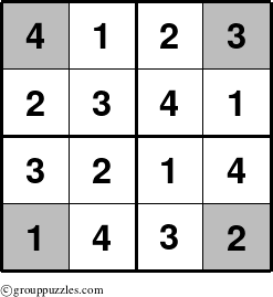 The grouppuzzles.com Answer grid for the Sudoku-4-OC puzzle for 