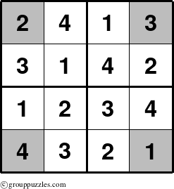 The grouppuzzles.com Answer grid for the Sudoku-4-OC puzzle for 
