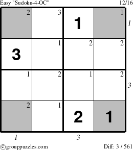 The grouppuzzles.com Easy Sudoku-4-OC puzzle for  with all 3 steps marked