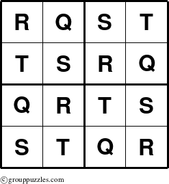 The grouppuzzles.com Answer grid for the Sudoku-4-QRST puzzle for 