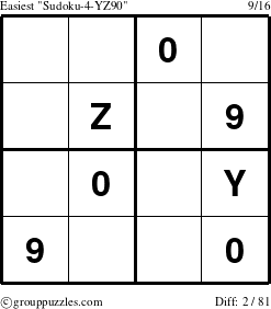 The grouppuzzles.com Easiest Sudoku-4-YZ90 puzzle for 