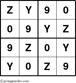 The grouppuzzles.com Answer grid for the Sudoku-4-YZ90 puzzle for 