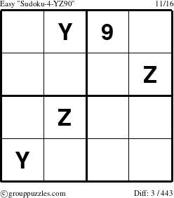 The grouppuzzles.com Easy Sudoku-4-YZ90 puzzle for 
