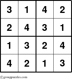 The grouppuzzles.com Answer grid for the Sudoku-4 puzzle for 