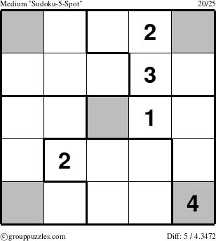 The grouppuzzles.com Medium Sudoku-5-Spot puzzle for 