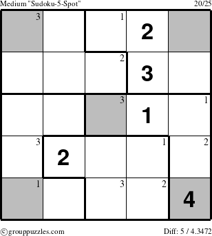 The grouppuzzles.com Medium Sudoku-5-Spot puzzle for  with the first 3 steps marked
