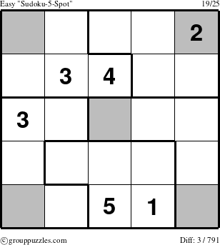 The grouppuzzles.com Easy Sudoku-5-Spot puzzle for 