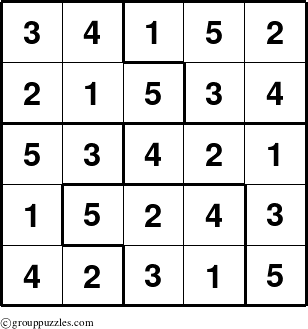 The grouppuzzles.com Answer grid for the Sudoku-5 puzzle for 