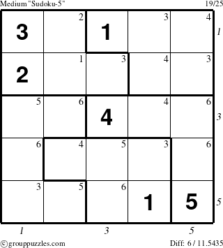 The grouppuzzles.com Medium Sudoku-5 puzzle for  with all 6 steps marked