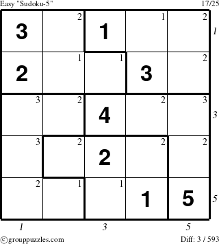The grouppuzzles.com Easy Sudoku-5 puzzle for  with all 3 steps marked
