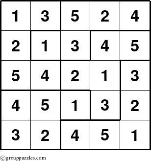 The grouppuzzles.com Answer grid for the Sudoku-5B puzzle for 