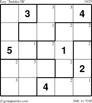 The grouppuzzles.com Easy Sudoku-5B puzzle for  with the first 3 steps marked