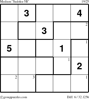 The grouppuzzles.com Medium Sudoku-5B puzzle for  with the first 3 steps marked