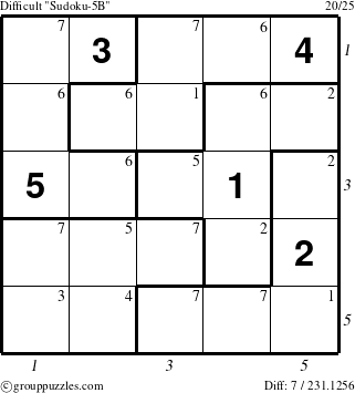 The grouppuzzles.com Difficult Sudoku-5B puzzle for  with all 7 steps marked