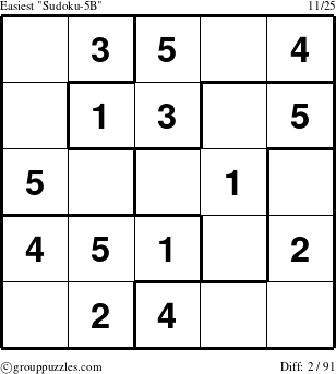The grouppuzzles.com Easiest Sudoku-5B puzzle for 