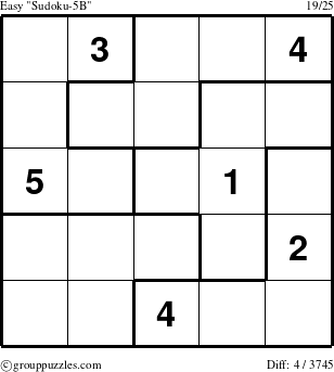 The grouppuzzles.com Easy Sudoku-5B puzzle for 