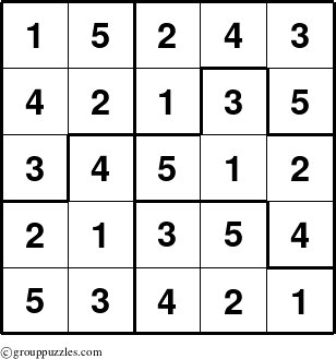The grouppuzzles.com Answer grid for the Sudoku-5C puzzle for 