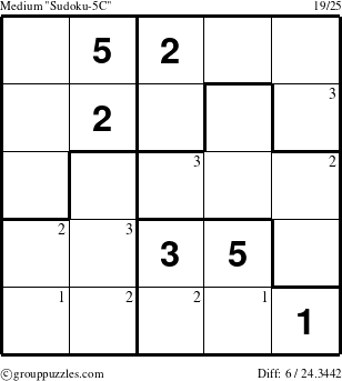 The grouppuzzles.com Medium Sudoku-5C puzzle for  with the first 3 steps marked