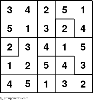 The grouppuzzles.com Answer grid for the Sudoku-5C puzzle for 