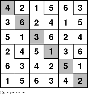 The grouppuzzles.com Answer grid for the Sudoku-6up-UR-D puzzle for 