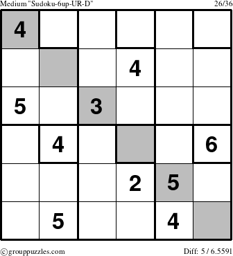 The grouppuzzles.com Medium Sudoku-6up-UR-D puzzle for 