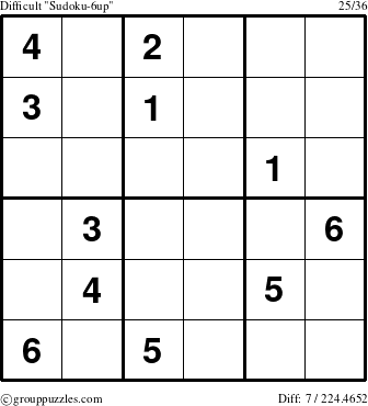 The grouppuzzles.com Difficult Sudoku-6up puzzle for 