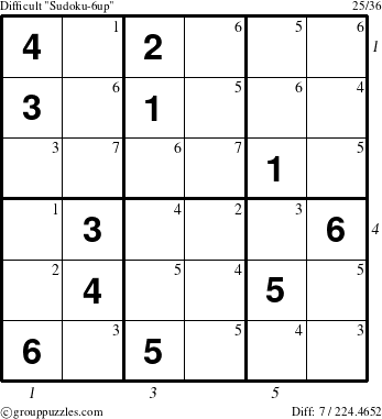 The grouppuzzles.com Difficult Sudoku-6up puzzle for  with all 7 steps marked