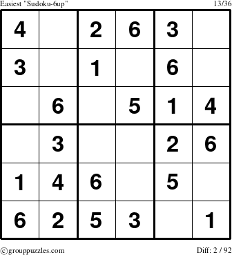 The grouppuzzles.com Easiest Sudoku-6up puzzle for 