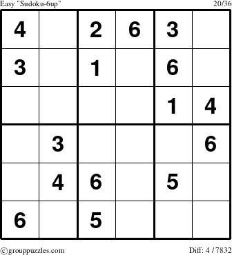 The grouppuzzles.com Easy Sudoku-6up puzzle for 
