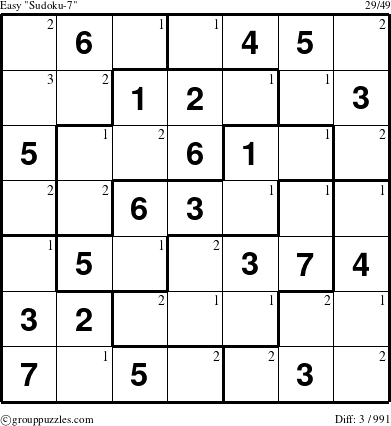 The grouppuzzles.com Easy Sudoku-7 puzzle for  with the first 3 steps marked