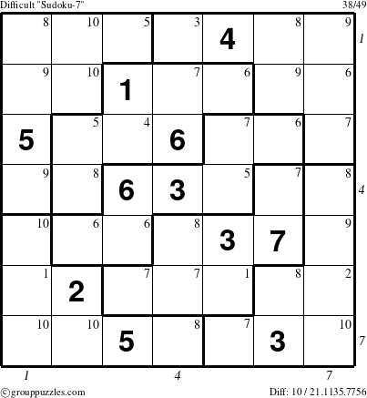 The grouppuzzles.com Difficult Sudoku-7 puzzle for  with all 10 steps marked