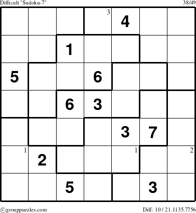 The grouppuzzles.com Difficult Sudoku-7 puzzle for  with the first 3 steps marked