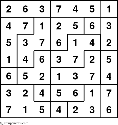 The grouppuzzles.com Answer grid for the Sudoku-7 puzzle for 