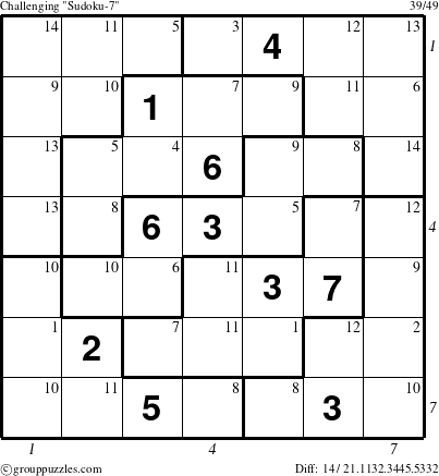 The grouppuzzles.com Challenging Sudoku-7 puzzle for  with all 14 steps marked