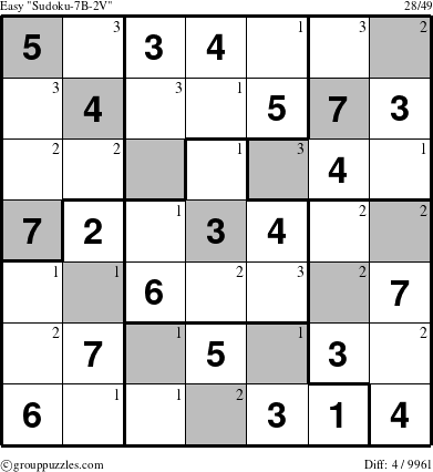 The grouppuzzles.com Easy Sudoku-7B-2V puzzle for  with the first 3 steps marked