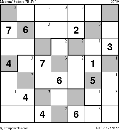 The grouppuzzles.com Medium Sudoku-7B-2V puzzle for  with the first 3 steps marked