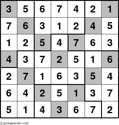 The grouppuzzles.com Answer grid for the Sudoku-7B-2V puzzle for 