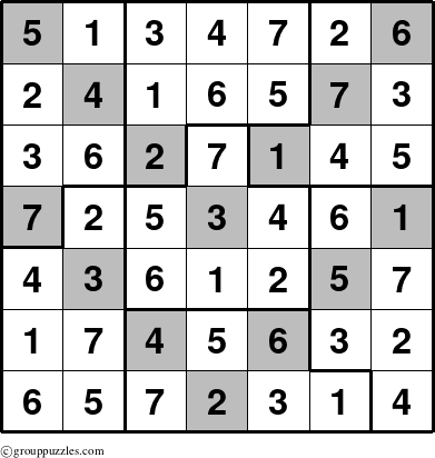 The grouppuzzles.com Answer grid for the Sudoku-7B-2V puzzle for 