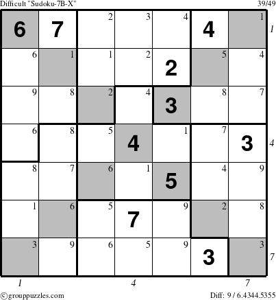 The grouppuzzles.com Difficult Sudoku-7B-X puzzle for  with all 9 steps marked
