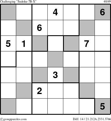 The grouppuzzles.com Challenging Sudoku-7B-X puzzle for 