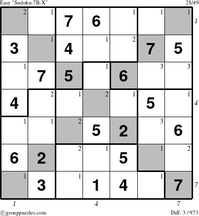The grouppuzzles.com Easy Sudoku-7B-X puzzle for  with all 3 steps marked