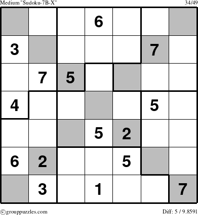 The grouppuzzles.com Medium Sudoku-7B-X puzzle for 